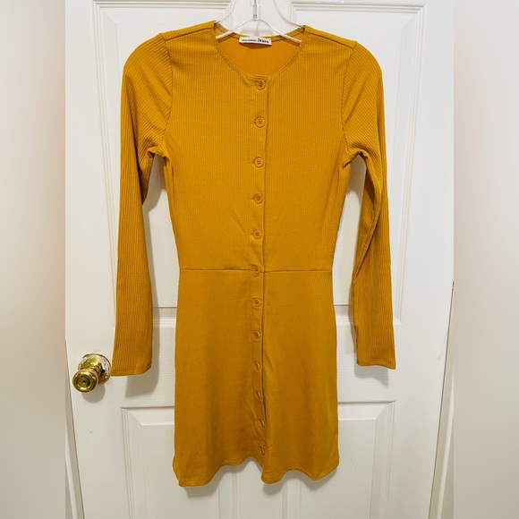 Reformation Jeans Agatha Ribbed Knit Button-Down Long Sleeve Mini Dress Size S - Picture 2 of 9